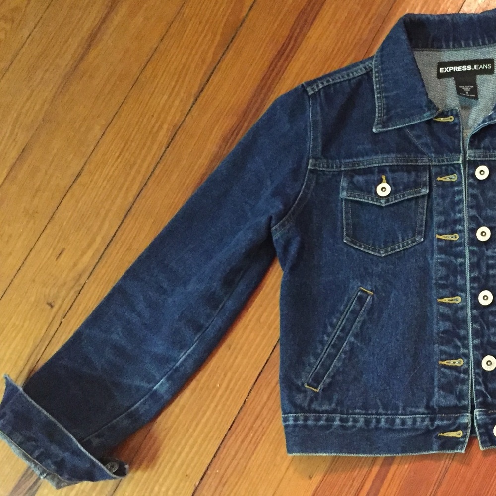 Express Long Sleeve Cropped Denim Boyfriend Jacket